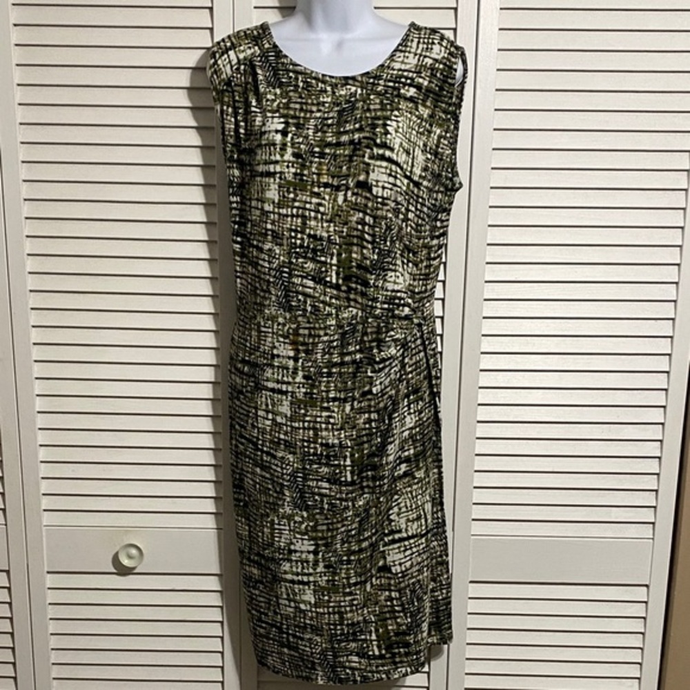 Harve Benard Olive Patterned Midi Dress